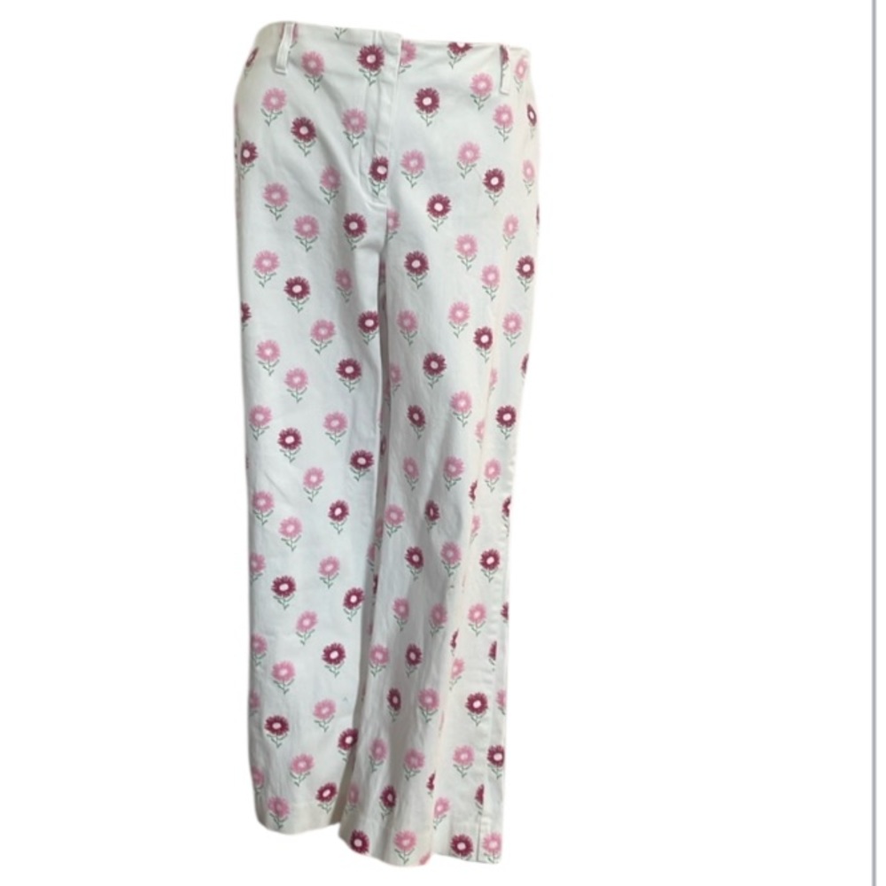 Vintage Logic floral cropped pants Capris flowers Cotton stretch white size 8
